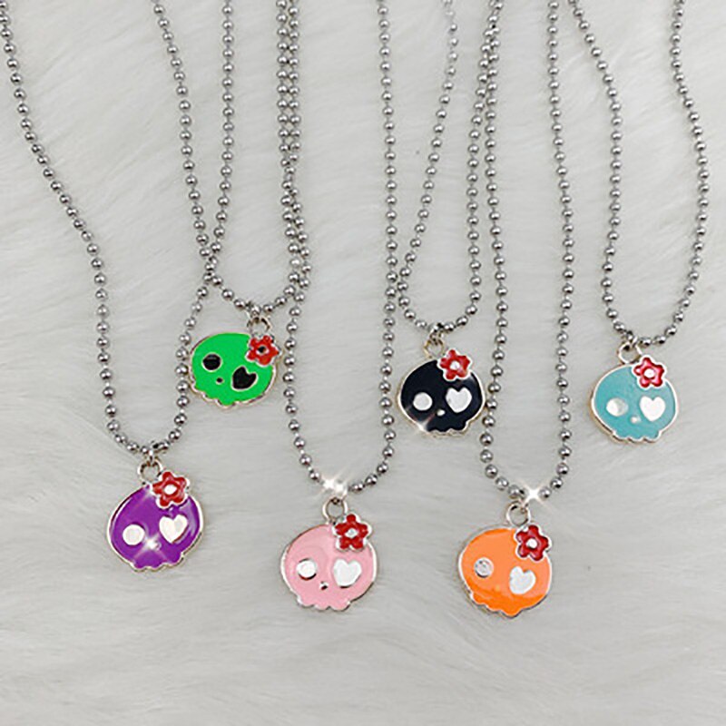 Vintage Metal Multicolor Skull Head Pendant Necklaces for Men Women Neck Chains Jewelry Punk Hiphop Skeleton Choker New