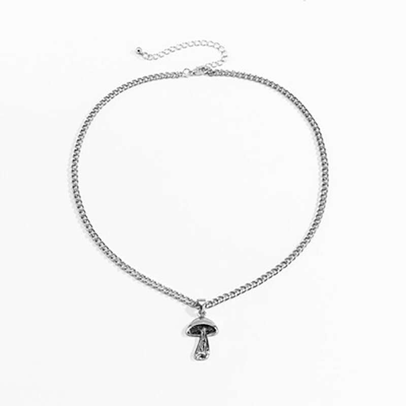 Vintage Metal Punk Mushroom Pendant Necklaces For Men Women Statement Jewelry Neck Chains Plant Choker Necklace Rock New