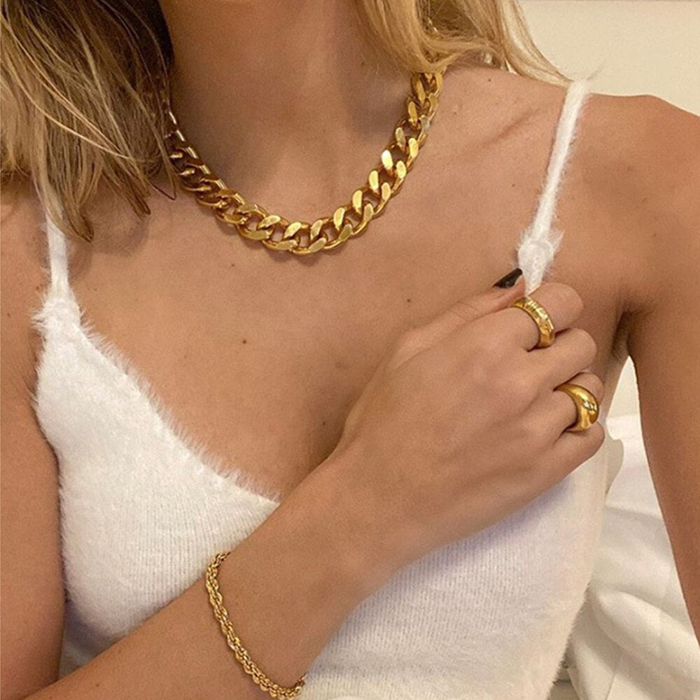 Vintage Metal Thick Chain Pendant Necklace for Women Bohemian Multilayer Geometric Chain Collar Necklace Trend Punk Jewelry