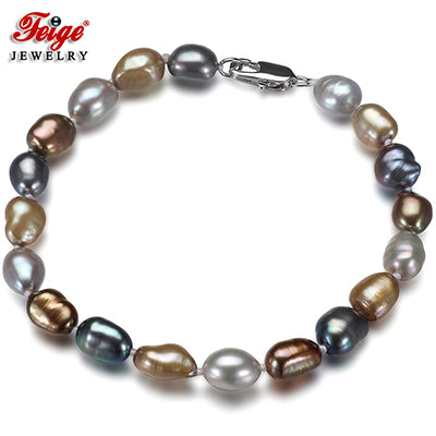 Vintage Multicolor Baroque Pearl Bracelet for Women Gifts 7-8MM Pearl Strand Bracelet Fine Jewelry Dropshipping FEIGE