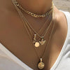 Vintage Multilayer Metal Chain Pendant Necklace for Women Bohemian Gold Coin Flower Angel Collar Pendant Necklace Jewelry Gift
