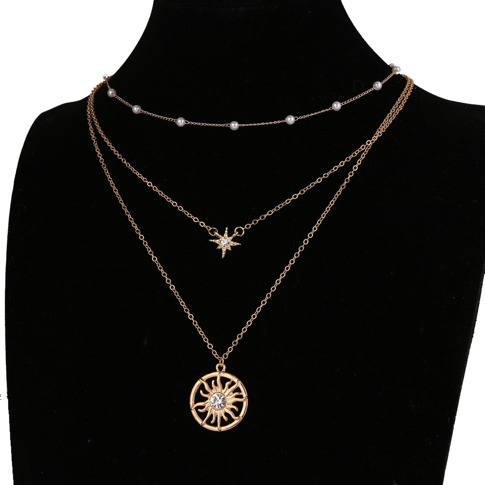 Vintage Multilayer Pendant Butterfly Necklace for Women Butterflies Moon Star Charm Choker Necklaces Boho  Jewelry Gift