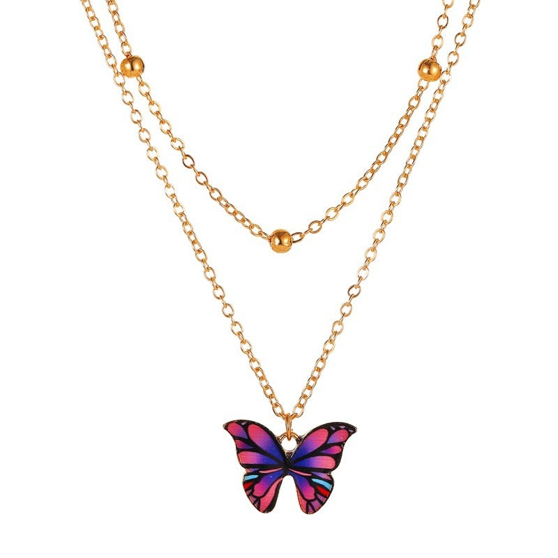 Vintage Multilayer Pendant Butterfly Necklace for Women Butterflies Moon Star Charm Choker Necklaces Boho   Jewelry Gift