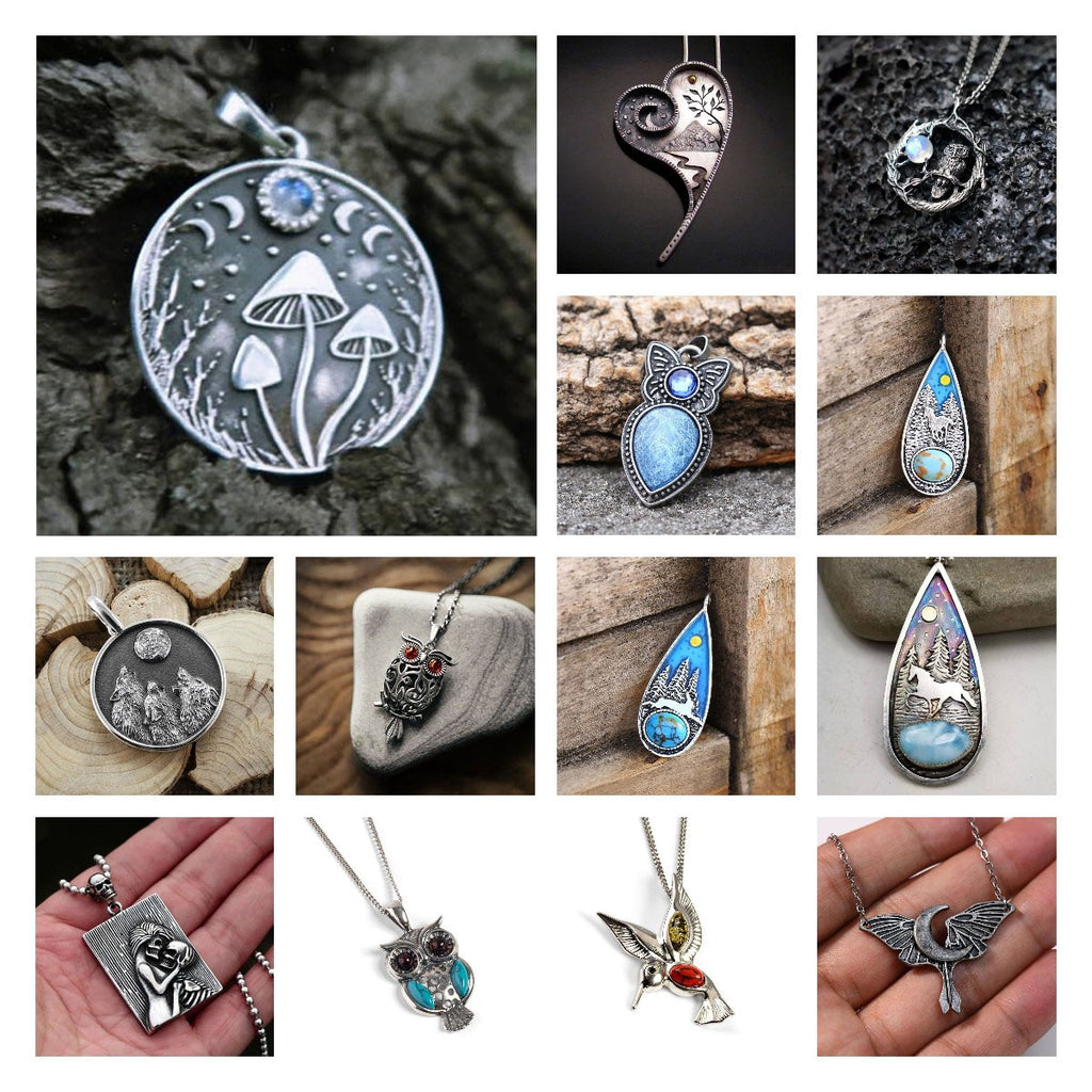 Vintage Mushroom Necklace Men's Women's Hip Hop Punk Enamel Animal Gem Pendant Exquisite Halloween Party Necklace Jewelry