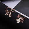 Vintage Music Note Earrings for Women Geometric Circle Rose Gold Tassel Dangle Ear Clip Hoop Earring Stainless Steel Jewelry New
