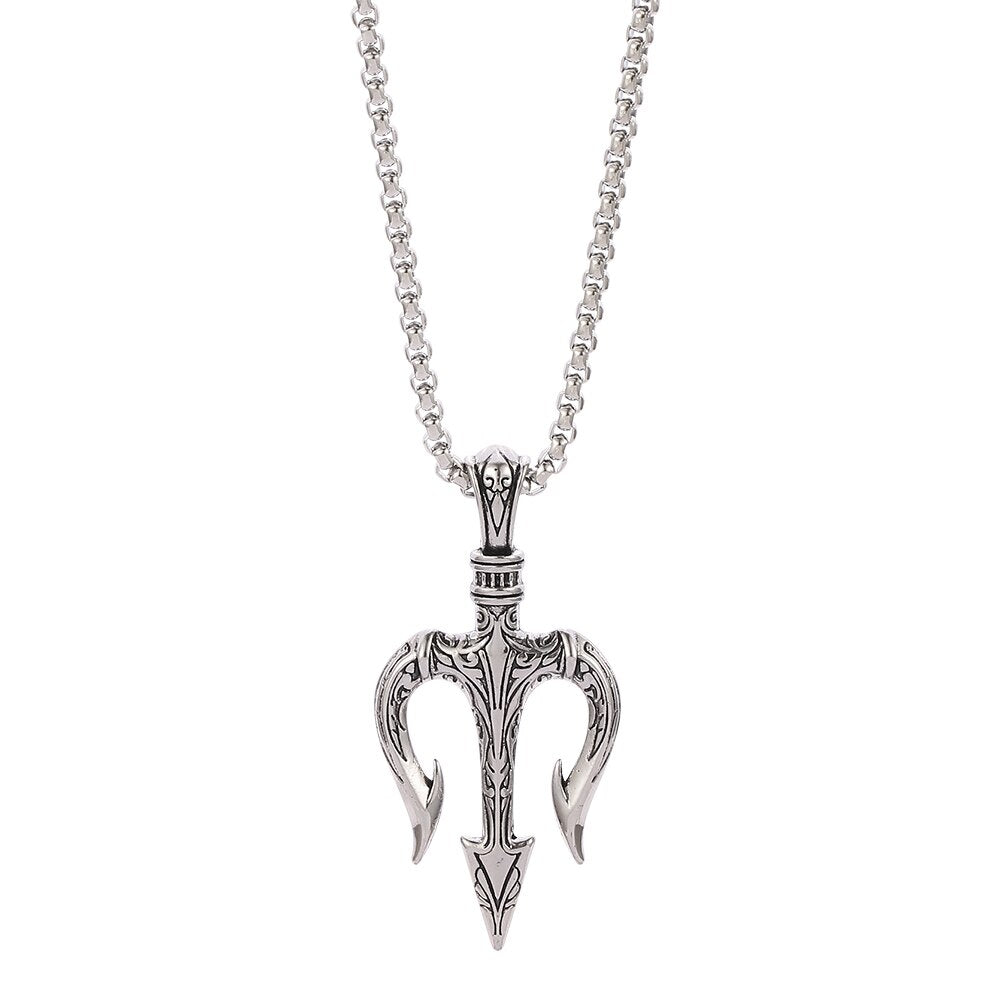 Vintage Neptune Poseidon Necklace  Jewelry Ancient Greece Amulet Trident Pendant Necklace Men Lucky Charm Gift for Sailor