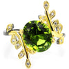 Vintage New Arrival Green Peridot, White CZ Leaf Black Gold 925 Silver Ring 25x20mm