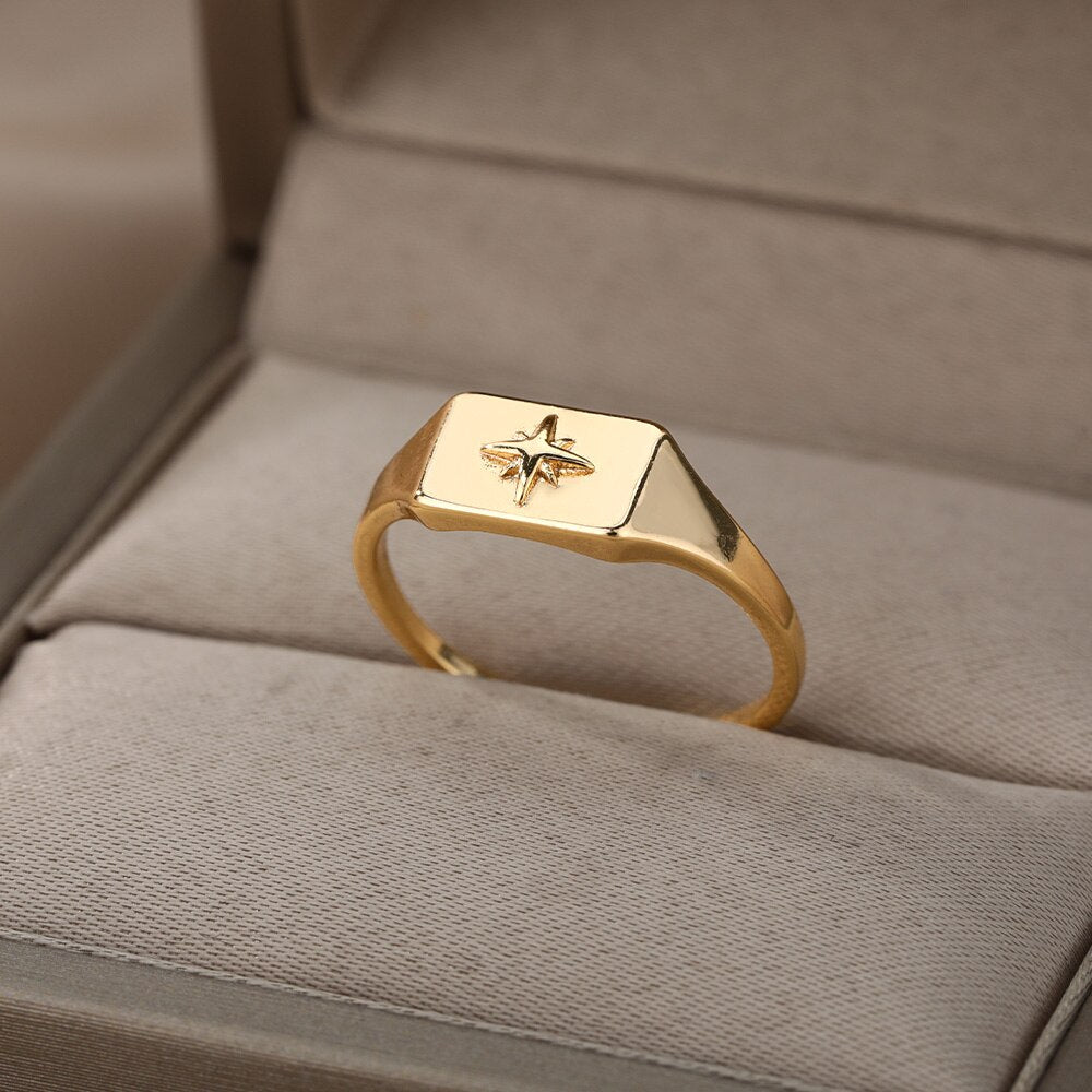 Vintage North Star Rings For Women Stainless Steel Stacking Polaris Ring Wedding Band Statement Couple Jewelry anillos mujer
