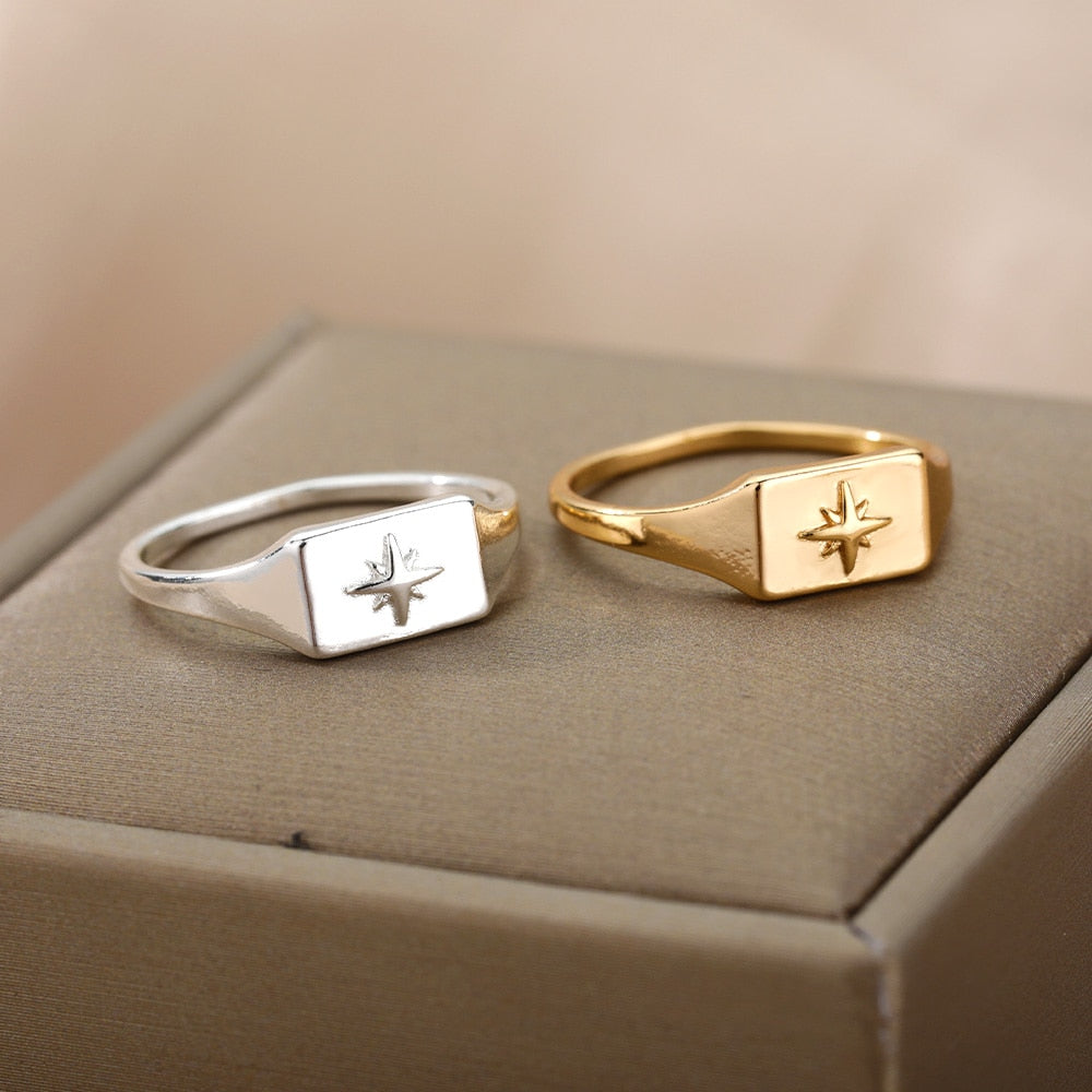 Vintage North Star Rings For Women Stainless Steel Stacking Polaris Ring Wedding Band Statement Couple Jewelry anillos mujer