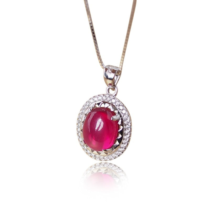 Vintage Oval Red Corundum Necklaces & Pendants For Women 925 Sterling Silver Jewelry Fit For Engagement Anniversary Party