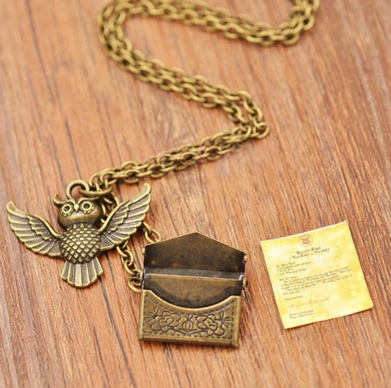 Vintage Owl Post Necklace with Acceptance Letter Pendant Locket Necklace