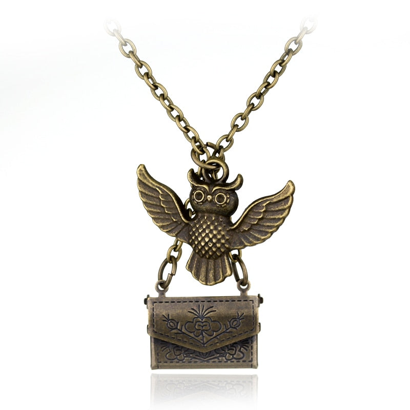 Vintage Owl Post Necklace with Acceptance Letter Pendant Locket Necklace