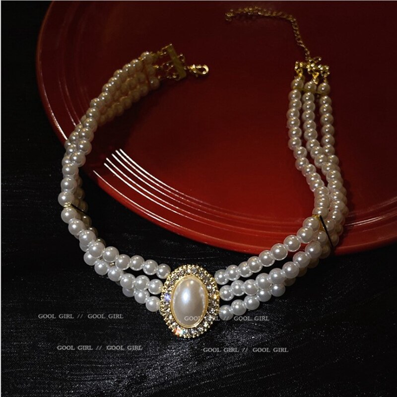 Vintage Palace Style Necklace Multi-layer Imitation Pearl Rhinestone Jewelry For Women's Party Wedding Gifts