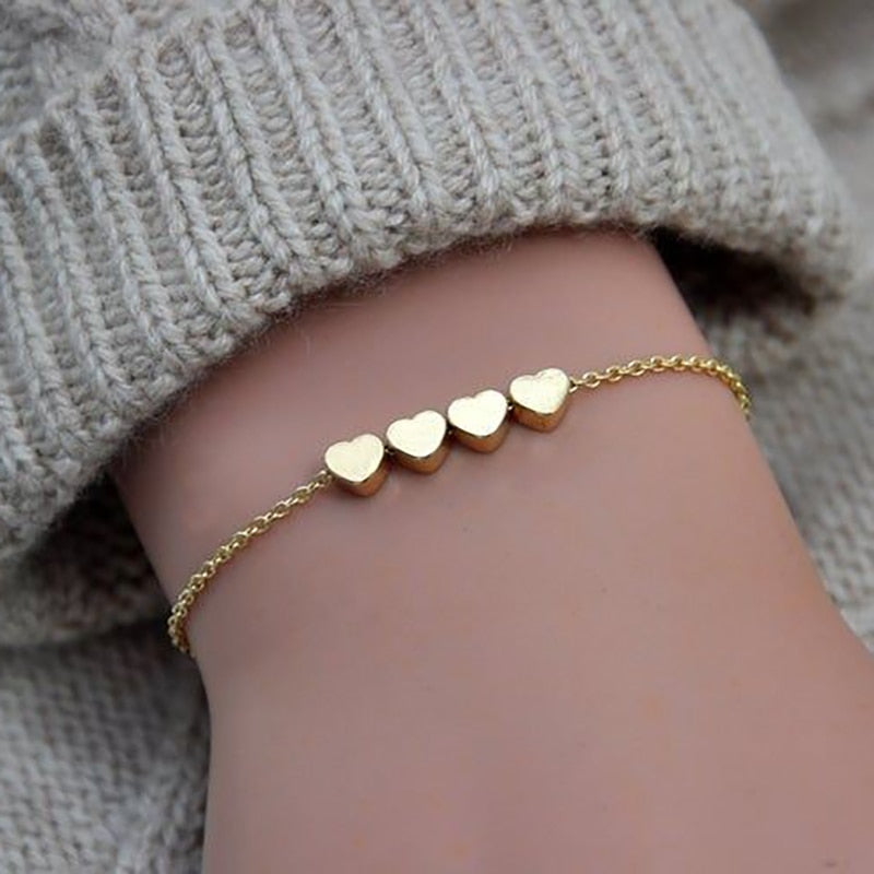 Vintage Peach Heart Gold Silver Color Bracelet Chain Bracelets For Women Girls Popular Jewelry Gifts  1B202