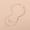 Vintage Pearl Beaded Chain Choker Necklace for Women Double Layer Metal Sequins Love Pendant Necklaces Charm Jewelry Collar
