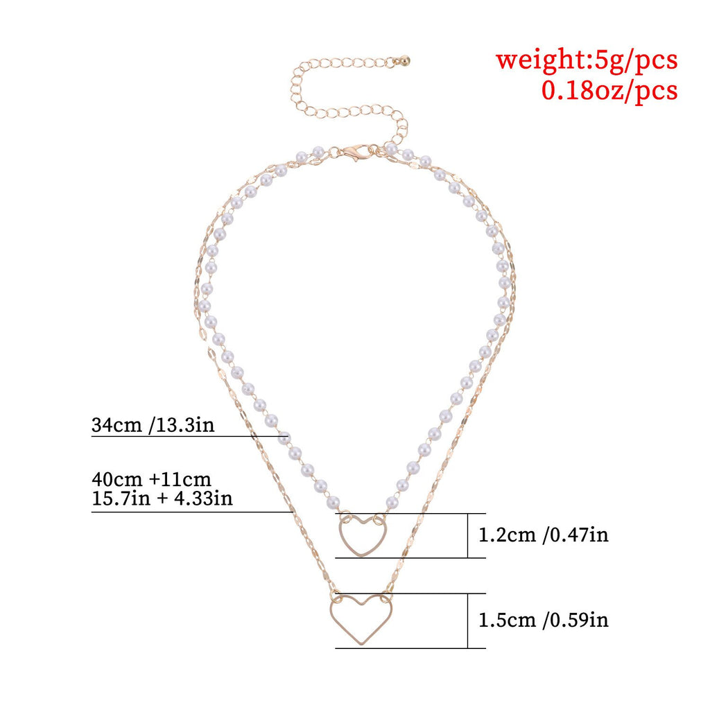 Vintage Pearl Beaded Chain Choker Necklace for Women Double Layer Metal Sequins Love Pendant Necklaces Charm Jewelry Collar