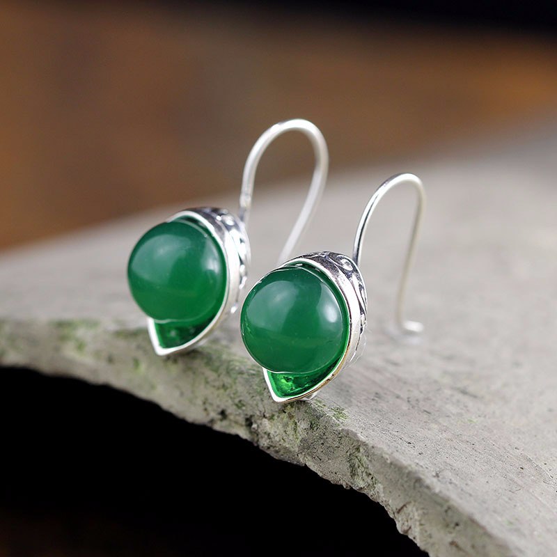 Vintage Pearl Drop Earrings 925 Sterling Silver Chalcedony Green Ethnic Long Earring Fine Jewelry Women Hollow Fashion 2020 New