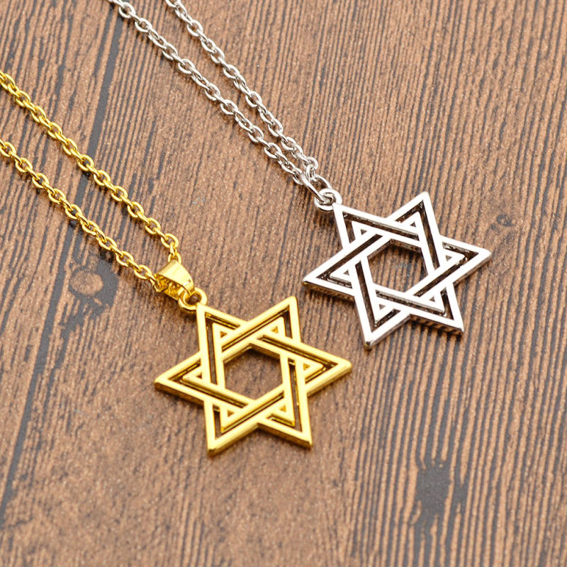 Vintage Pentagram Necklace Pendant Religious Supernatural Necklace Jewish Shield Star of David Jewelry Statement Satan Charm
