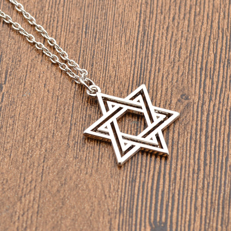 Vintage Pentagram Necklace Pendant Religious Supernatural Necklace Jewish Shield Star of David Jewelry Statement Satan Charm