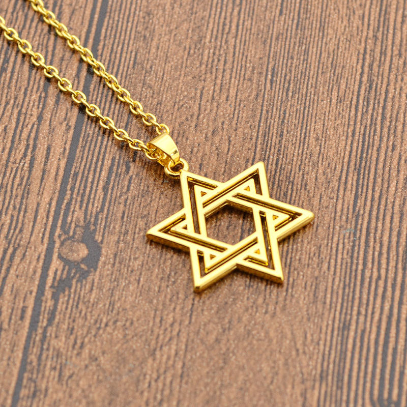 Vintage Pentagram Necklace Pendant Religious Supernatural Necklace Jewish Shield Star of David Jewelry Statement Satan Charm