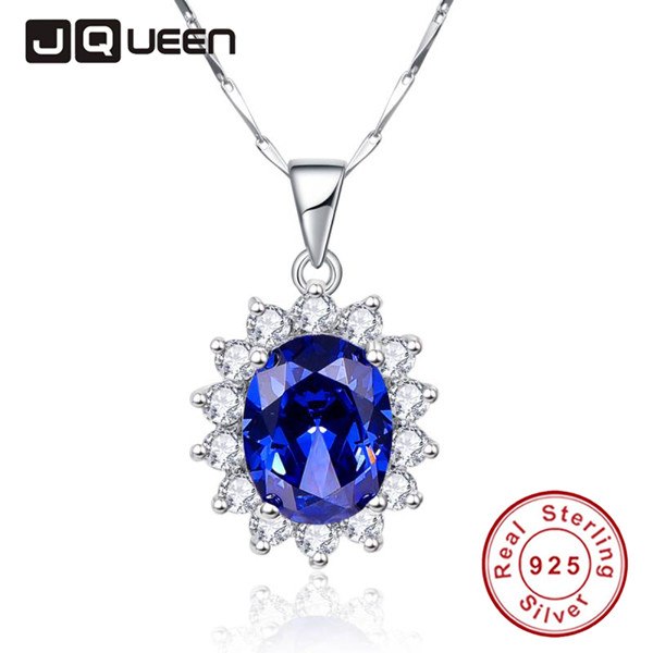 Vintage Princess Sapphire Jewelry Dark Ro Blue Necklace Pendants with Silver 925 Chain Women Gift   & Gift Box