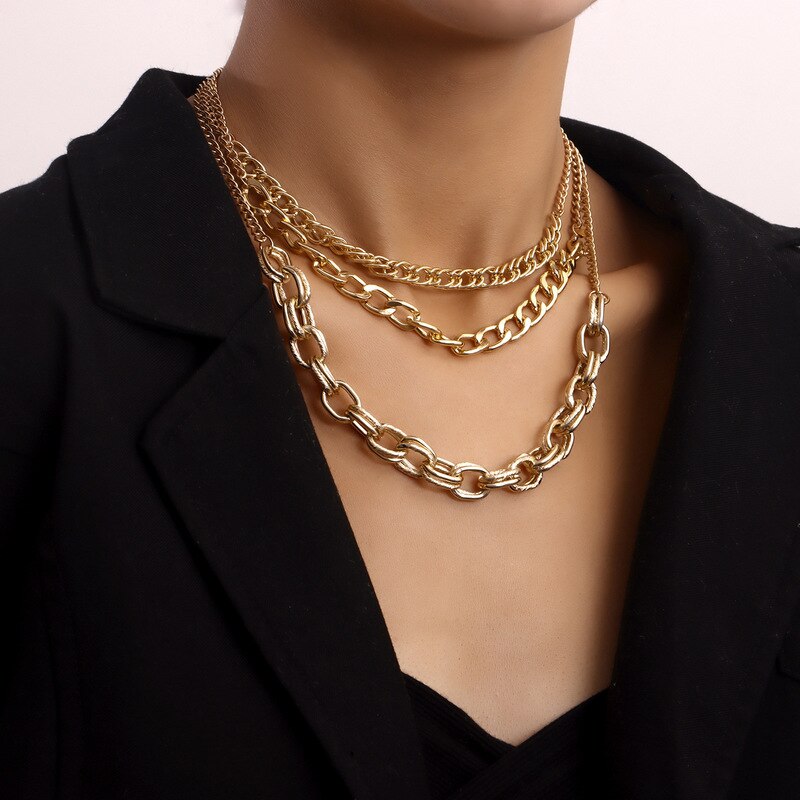 Vintage Punk Multilayer Metal Choker Chunky Chain Necklace for Women Hip Hop Gold Color Collar Party Jewelry Gift