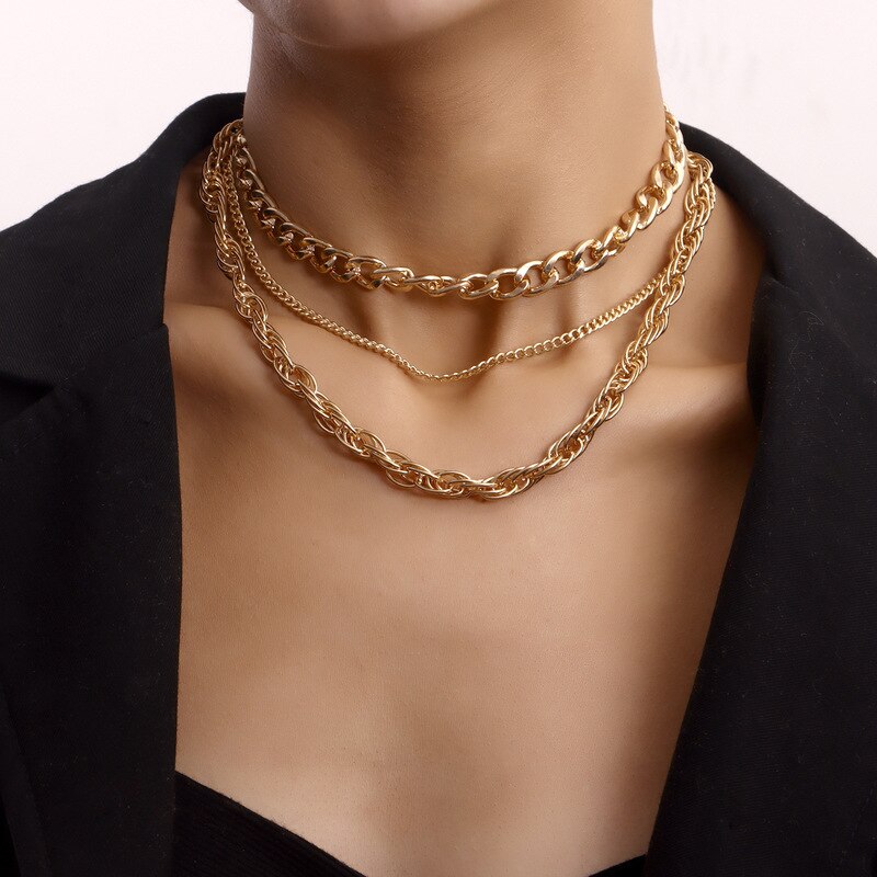 Vintage Punk Multilayer Metal Choker Chunky Chain Necklace for Women Hip Hop Gold Color Collar Party Jewelry Gift