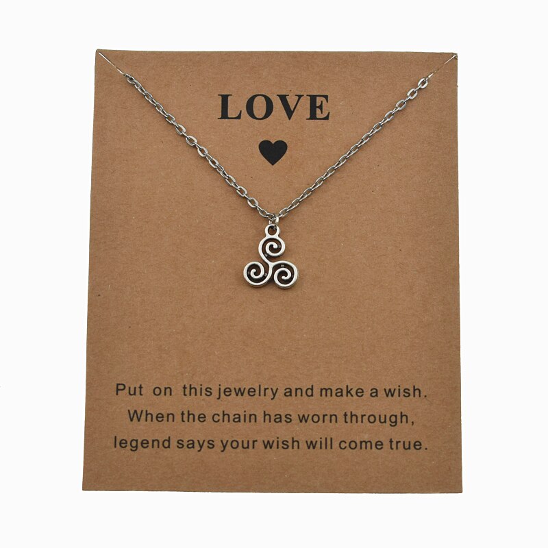 Vintage Punk Silver Color Triskele Triskelion Pendant Irish Symbol Make a Wish Jewelry Love Card Triple Spiral Charm Necklace