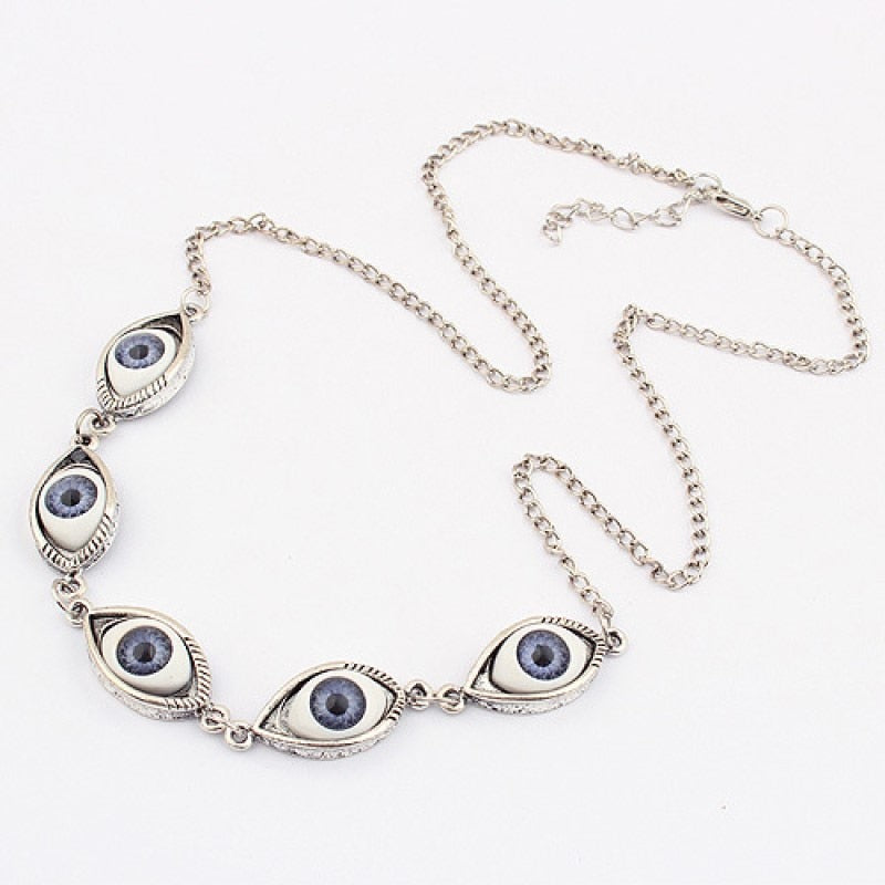 Vintage Punk Turkish Devil Evil Eyes Pendant Necklace BFF Steampunk Choker Lucky Gift For Women Witch Gothic Jewelry Fashion