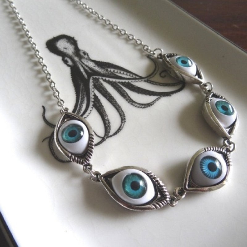 Vintage Punk Turkish Devil Evil Eyes Pendant Necklace BFF Steampunk Choker Lucky Gift For Women Witch Gothic Jewelry Fashion