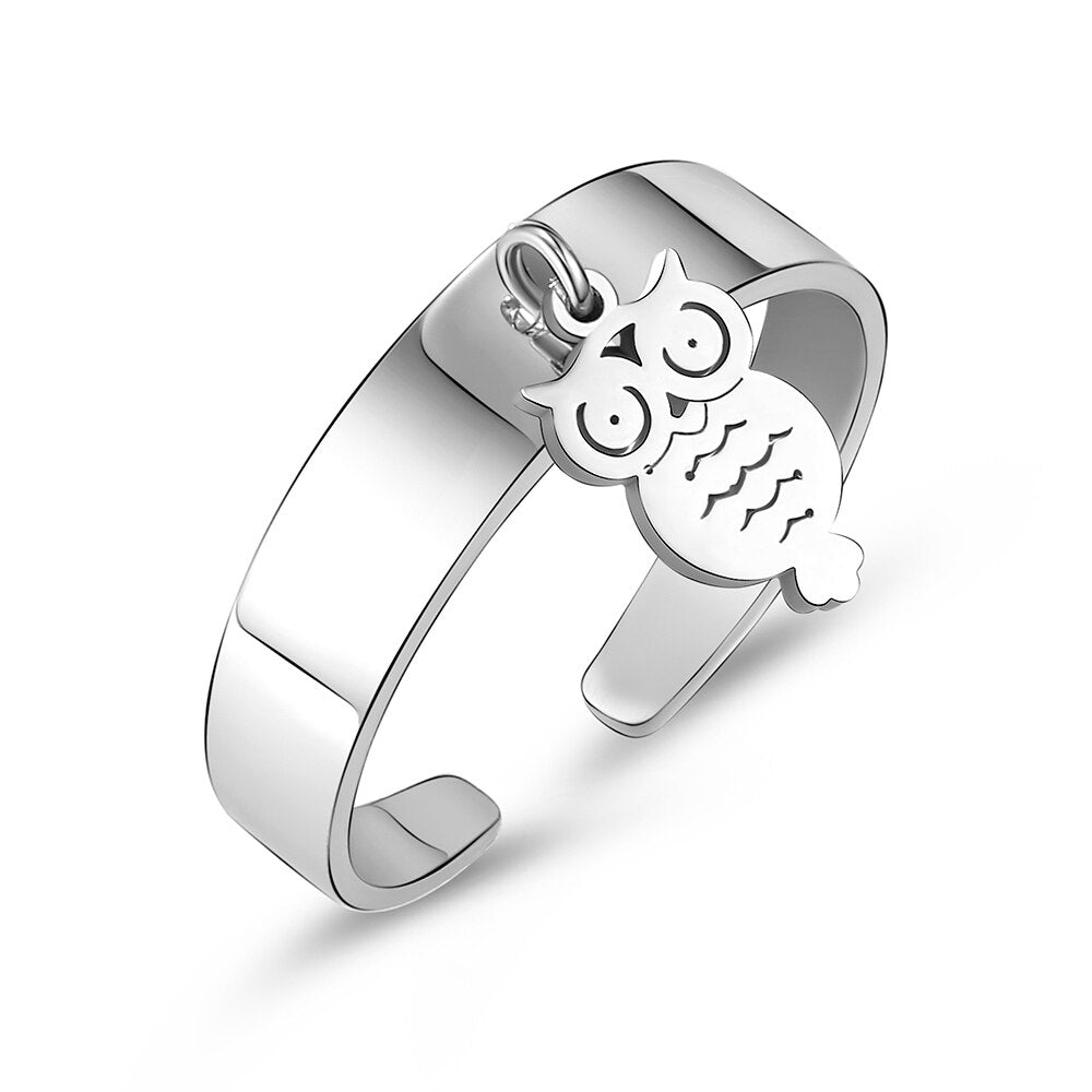 Vintage Punk Unisex Owl Pendant Rings For Men Women Adjustable Simple Jewelry Stainless Steel Classic Ring Gift  Accessories
