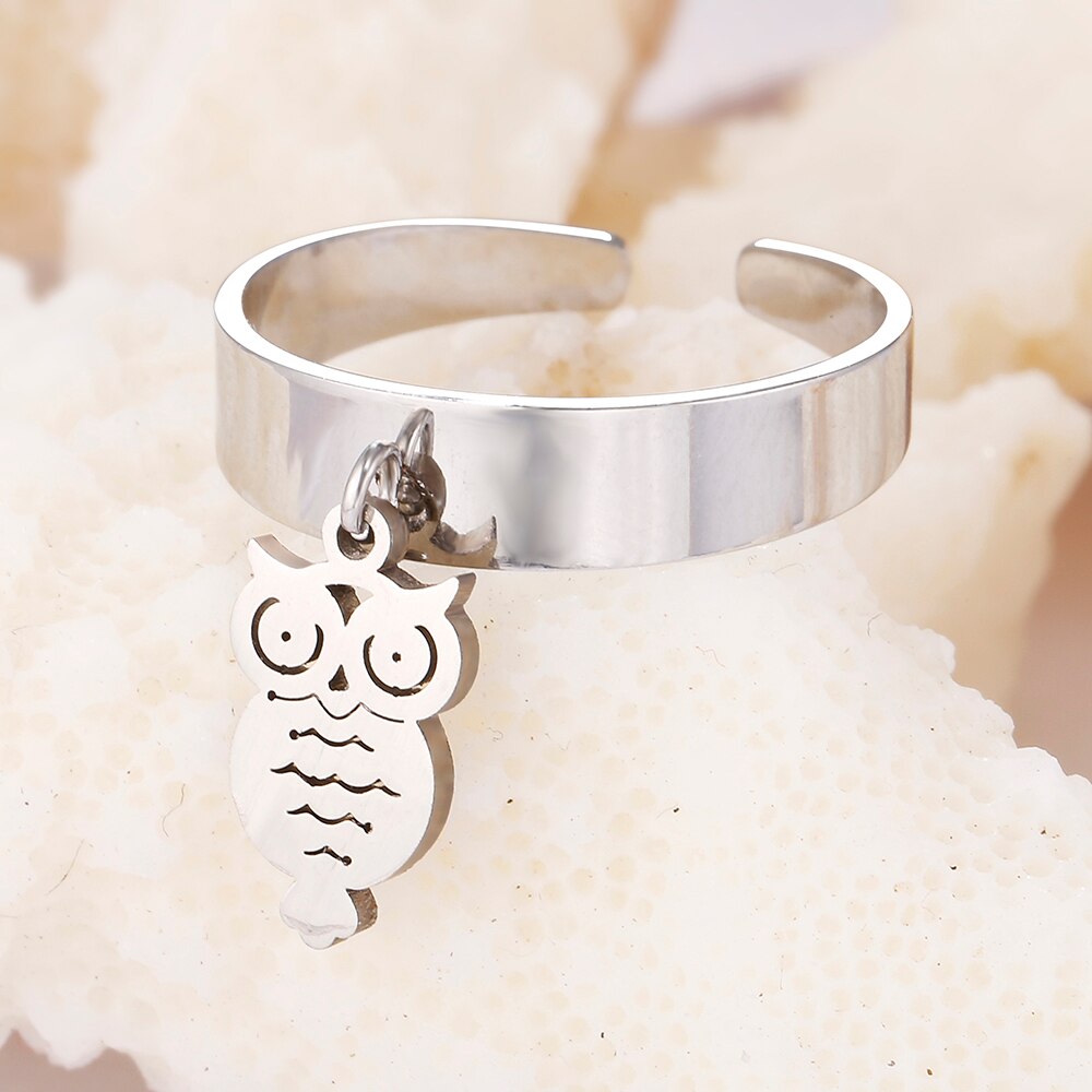 Vintage Punk Unisex Owl Pendant Rings For Men Women Adjustable Simple Jewelry Stainless Steel Classic Ring Gift  Accessories