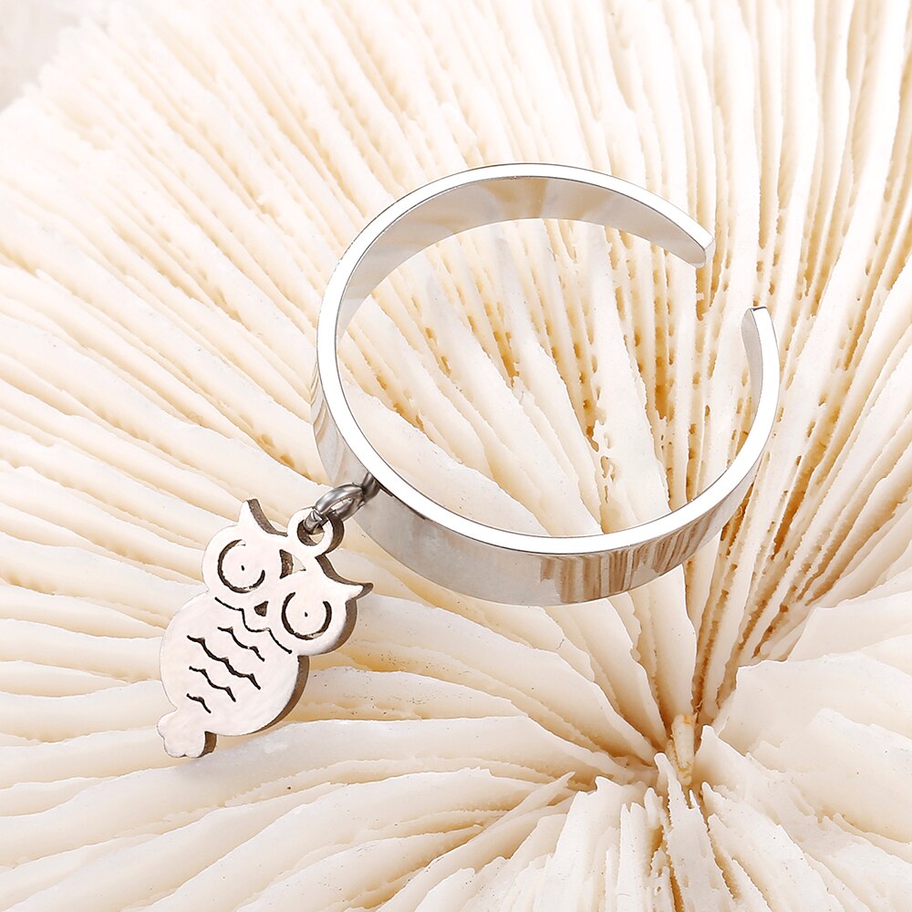 Vintage Punk Unisex Owl Pendant Rings For Men Women Adjustable Simple Jewelry Stainless Steel Classic Ring Gift  Accessories