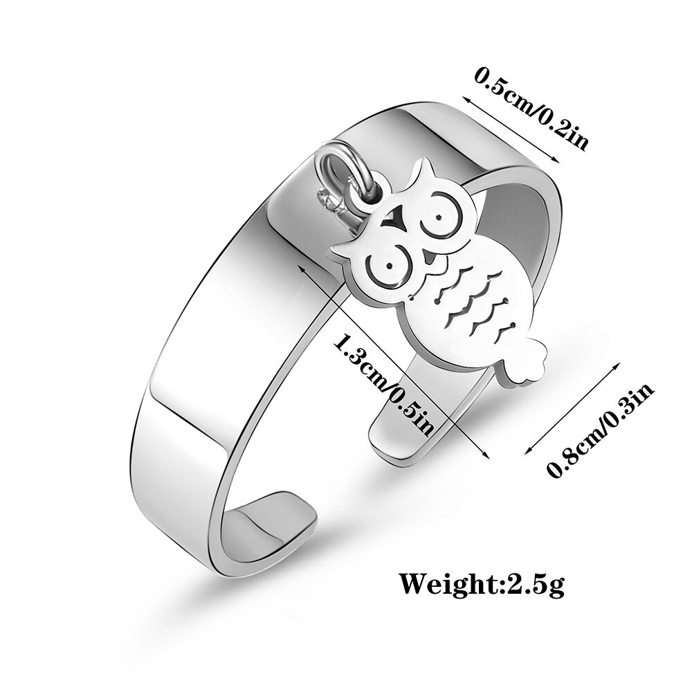 Vintage Punk Unisex Owl Pendant Rings For Men Women Adjustable Simple Jewelry Stainless Steel Classic Ring Gift  Accessories