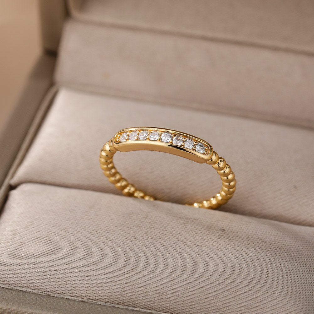 Vintage Punk Zircon Round Rings For Stainless Steel Gold Color Open Crystal Ring Wedding Couple Jewerly anillos mujer