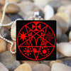 Vintage Red Black Pentagram Pattern Tile Chain Pendant Necklace Goat Devil Baphomet Necklace Satan Men Women Gothic Style Gifts