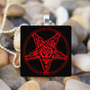 Vintage Red Black Pentagram Pattern Tile Chain Pendant Necklace Goat Devil Baphomet Necklace Satan Men Women Gothic Style Gifts