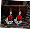 Vintage Red Rose Earrings Rose Gold Color Crystal Rhinestone Pearl Butterfly Flower Stud Earrings Women Gifts Wedding Jewelry