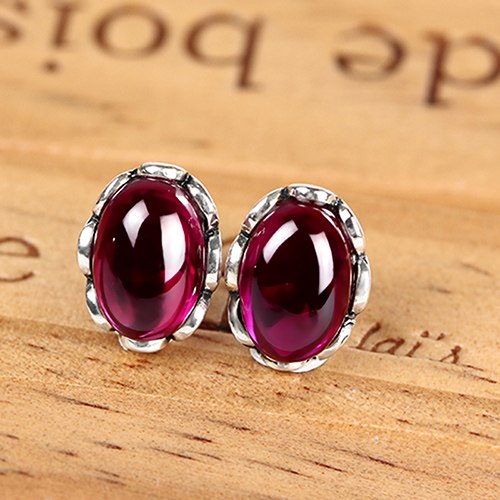 Vintage Red Stone 925 Sterling Silver Earrings Female Ruby Vintage Silver Earrings Wedding Party Stud Earrings 2020 Jewellery