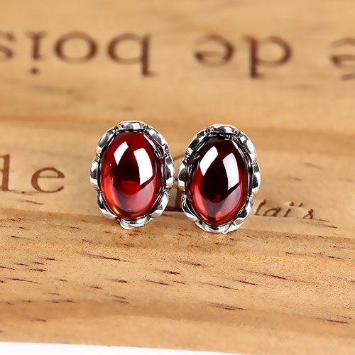 Vintage Red Stone 925 Sterling Silver Earrings Female Ruby Vintage Silver Earrings Wedding Party Stud Earrings 2020 Jewellery