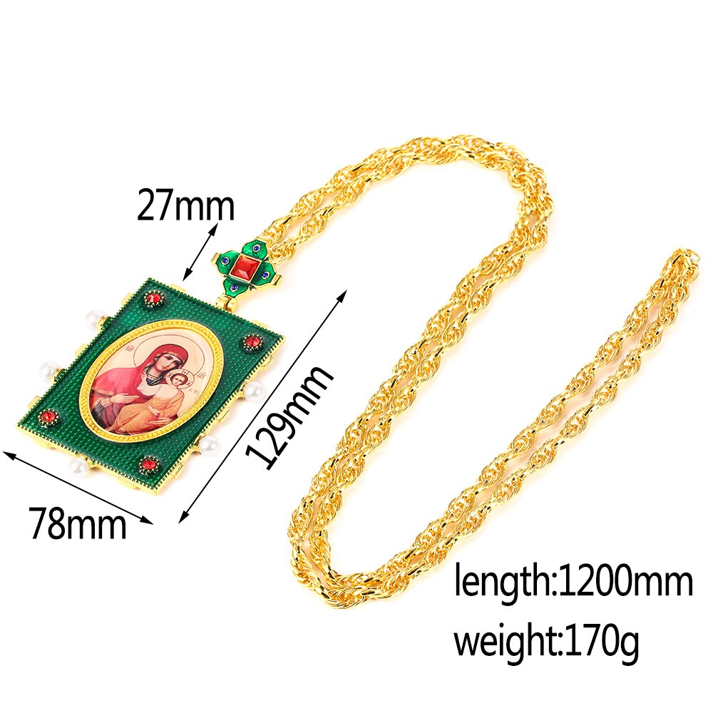 Vintage Religious Necklace Square Green Dripping Oil Necklace With Box Christian Church Priest Pectoral 120CM Christian Necklace