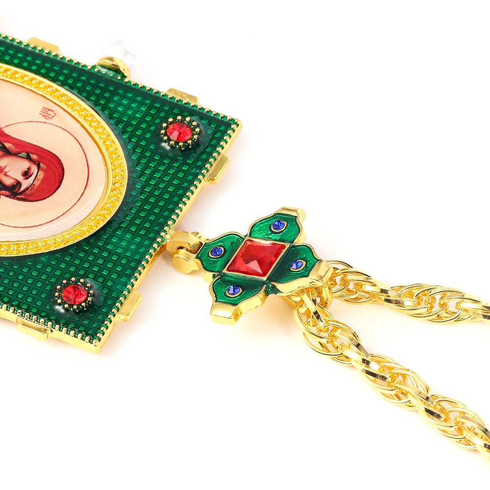 Vintage Religious Necklace Square Green Dripping Oil Necklace With Box Christian Church Priest Pectoral 120CM Christian Necklace