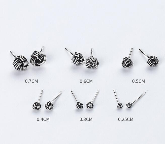 Vintage Retro 100% Real. 925 Sterling Silver Fine Jewelry Twisted Love Knot Stud earrings 2.5mm 3mm 4mm 5mm 6mm 7mm GTLE1683