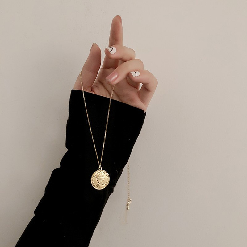 Vintage Retro Round Portrait Coin Pendant Necklace Statement Charm Ethnic multilaye Necklace For Female Punk Gold Gift collares