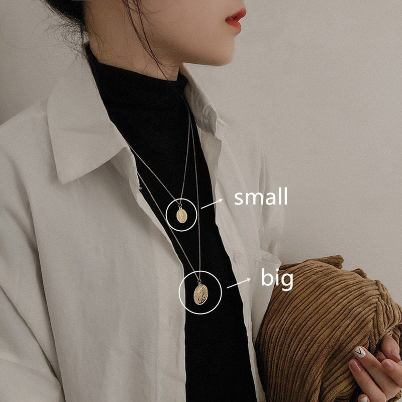 Vintage Retro Round Portrait Coin Pendant Necklace Statement Charm Ethnic multilaye Necklace For Female Punk Gold Gift collares