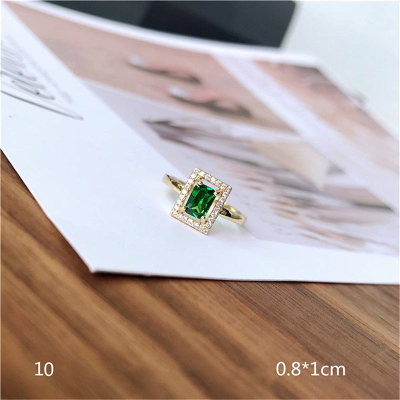 Vintage Rings For Women S925 Sterling Silver Emerald Green Gemstone Adjustable Ring Gold Bridal Wedding Fine Jewelry Accessories