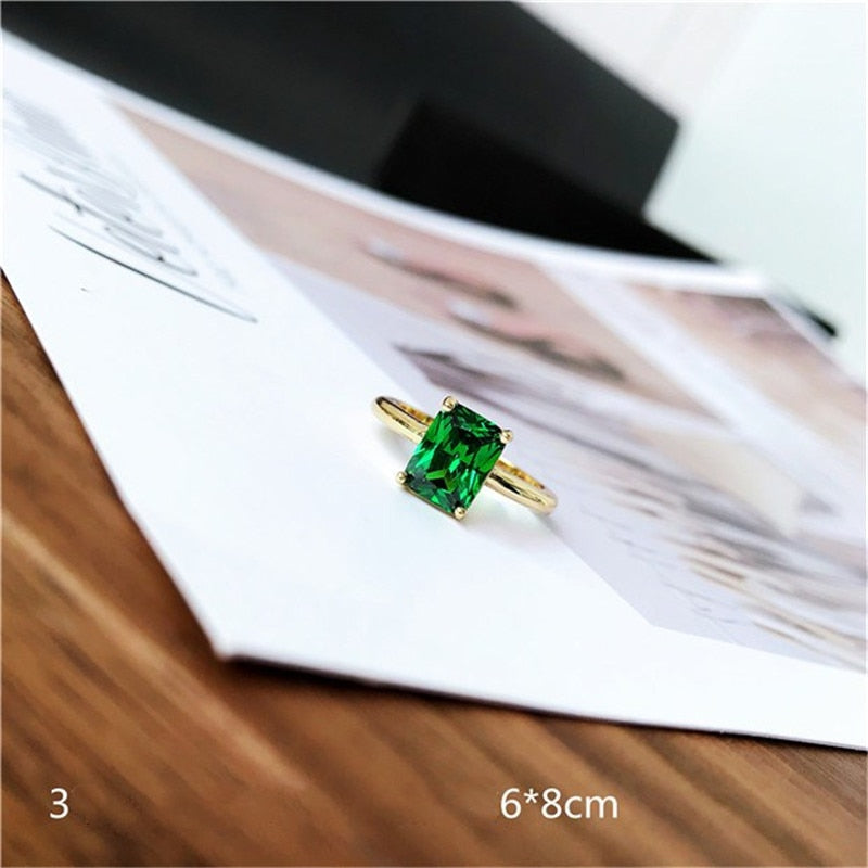 Vintage Rings For Women S925 Sterling Silver Emerald Green Gemstone Adjustable Ring Gold Bridal Wedding Fine Jewelry Accessories