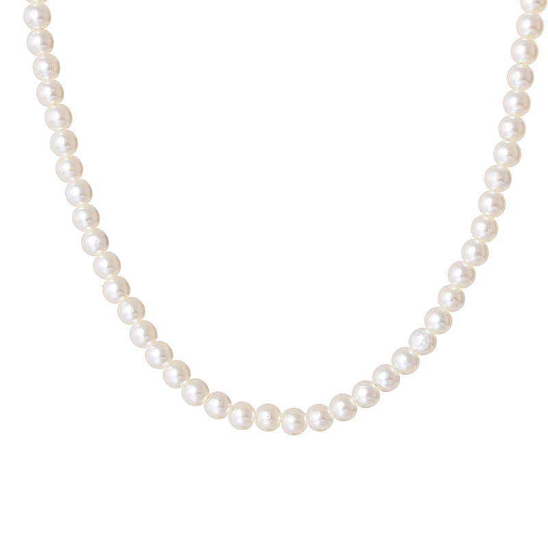 Vintage Round Simulate Pearl Necklace Women 2021 Temperament Handmade Strand Bead Necklace For Women Jewelry Gift