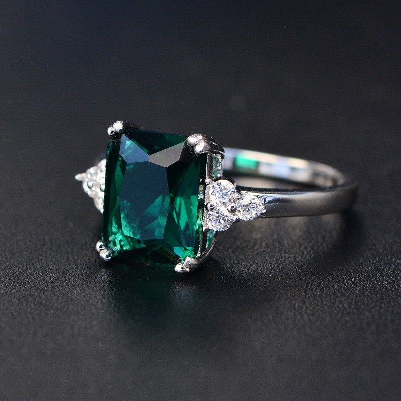 Vintage S925 Rings For Women Sterling Silver Fine Jewelry Bridal Wedding Colorful Cubic Zirconia Square Stone Bijouterie