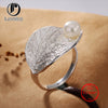 Vintage S925 Sterling Silver Leaf Plum Hetian Jade White Jade Pearl Open Ring